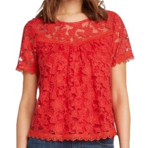 Women's Red Floral Lace Top Size Small